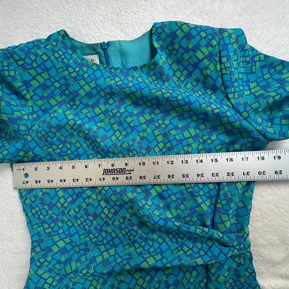 Vintage David Warren New York Womens Blue Green Geo Pattern Shift Dress Size 10 - Picture 6 of 11